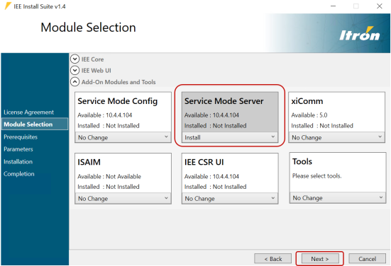 Module selection dialog.